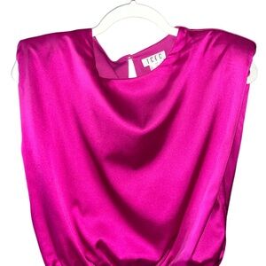 TCEC Pink Sleeveless Blouse with Mandarin Collar and Boxy Cut Out Style